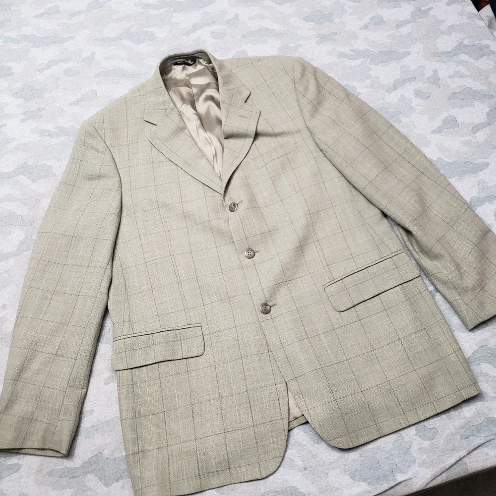 Pronto Uomo Blazer Mens 44R Green Three Button Zignone Merino Wool Check